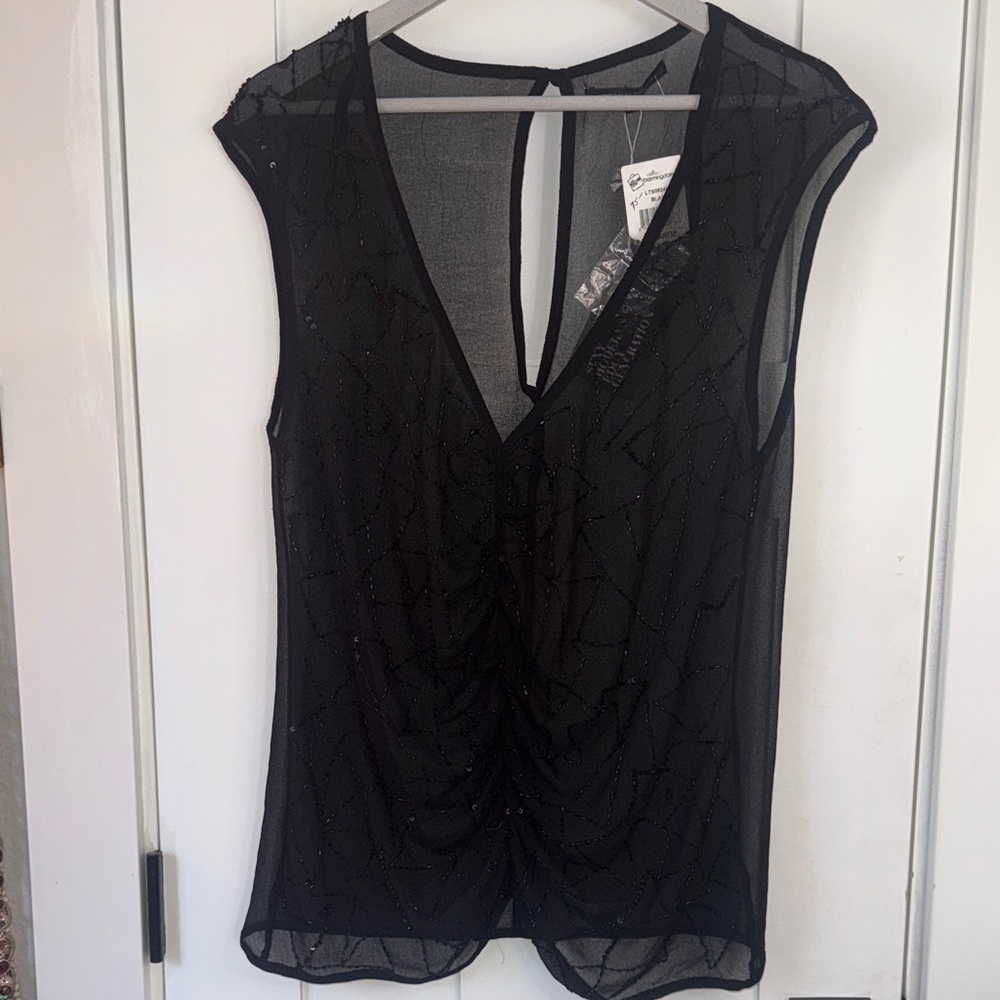 Urban Behavior Black Sheer Draped Blouse Women’s Size Large Mesh Top